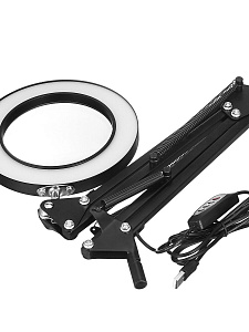 Лампа настольная с лупой и подсветкой для работы 10х Орбита OT-INL89 Черная